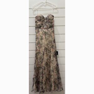 Lulu's Strapless Floral Dress - Cream and Purple